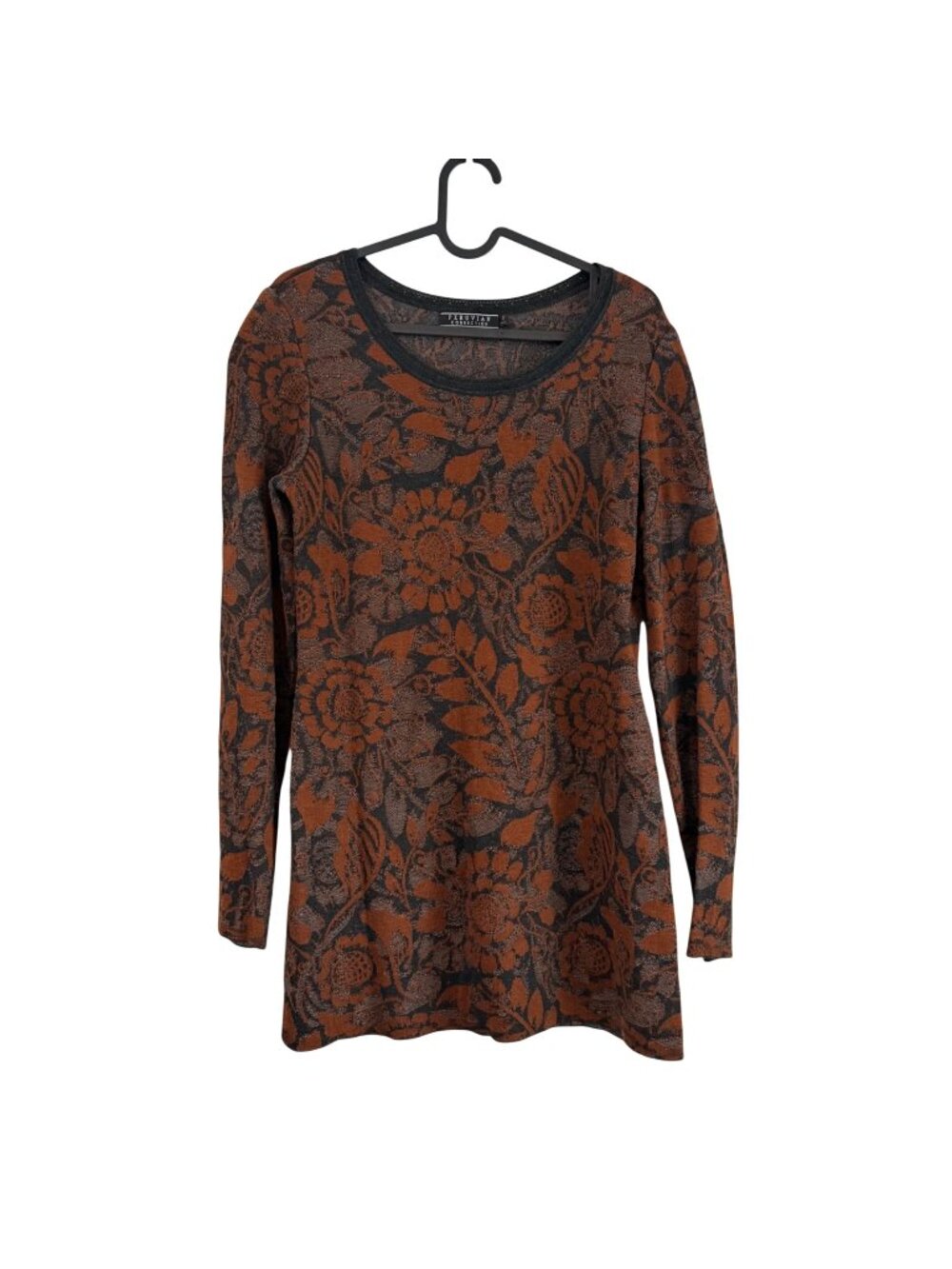 Peruvian Connection Womens Small Brown Black Floral Boho Tunic Sweater